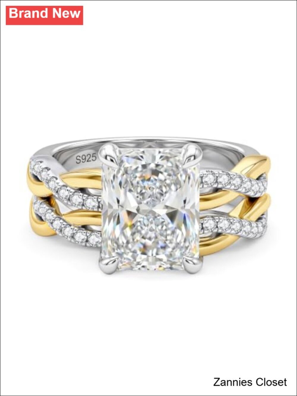 💍 Radiant Cut Moissanite Bridal Ring Set 925 Sterling Silver Wedding Band